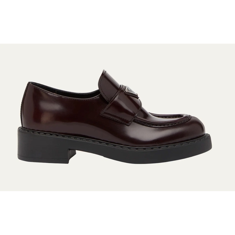 Prada Triangle Logo Fume Brown Black Platform Loafer Creeper Slip On Flat 41.5 - Picture 3 of 15